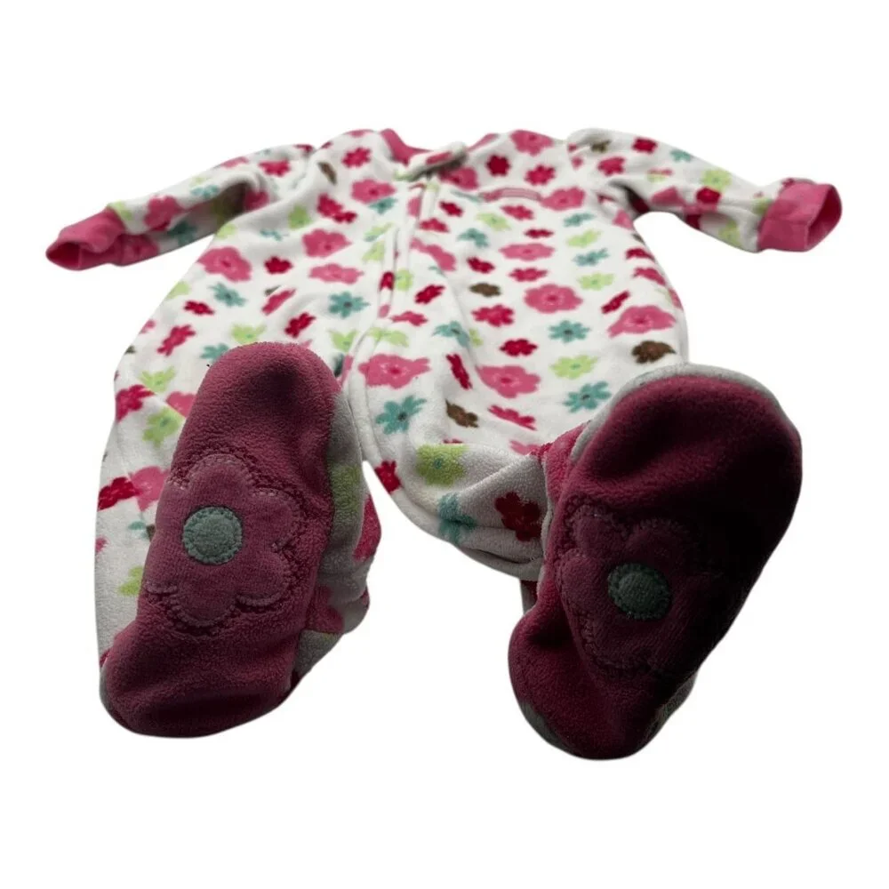 Carter's Footed Pajamas Girls 6 Months One Piece Floral Design Pink Accents